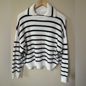 MNG Women's Striped Pullover Collered Size S Sweater Black White Long Sleeve